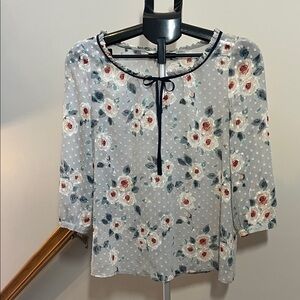LC Lauren Conrad Floral Blouse with Navy Bow - Size Small